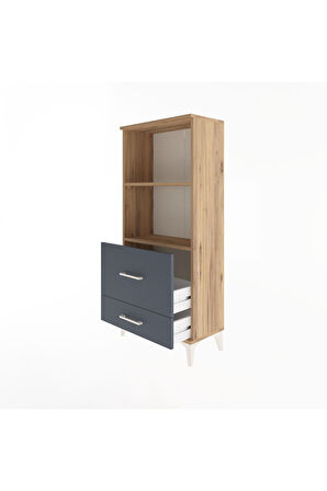 Arges Dolap 2 Raflı 2 Çekmeceli 60x30x134 Çam-Antrasit