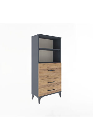 Arges Dolap 2 Raflı 3 Çekmeceli 60x30x134 Antrasit-Çam