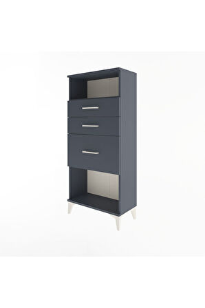 Arges Dolap Tek Raflı 3 Çekmeceli 60x30x134 Antrasit-Antrasit