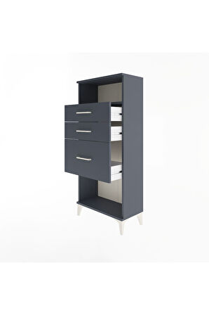 Arges Dolap Tek Raflı 3 Çekmeceli 60x30x134 Antrasit-Antrasit