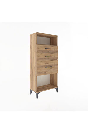 Arges Dolap Tek Raflı 3 Çekmeceli 60x30x134 Çam-Çam