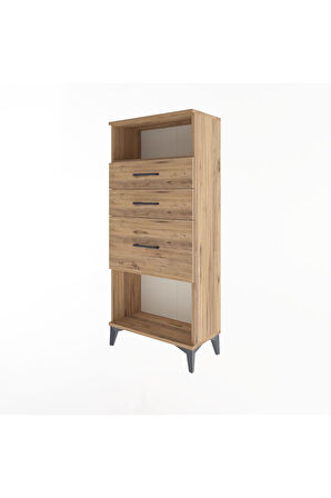 Arges Dolap Tek Raflı 3 Çekmeceli 60x30x134 Çam-Çam