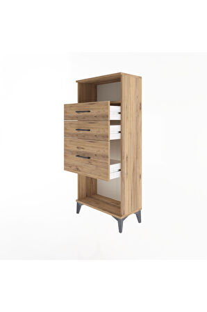 Arges Dolap Tek Raflı 3 Çekmeceli 60x30x134 Çam-Çam