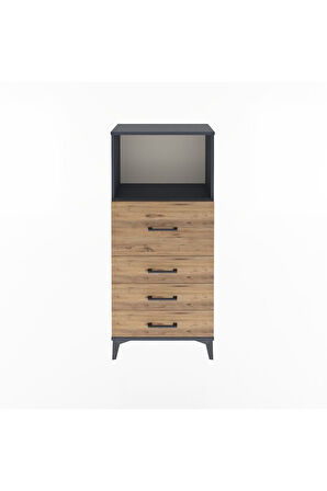 Arges Dolap Tek Raflı 4 Çekmeceli 60x30x134 Antrasit-Çam
