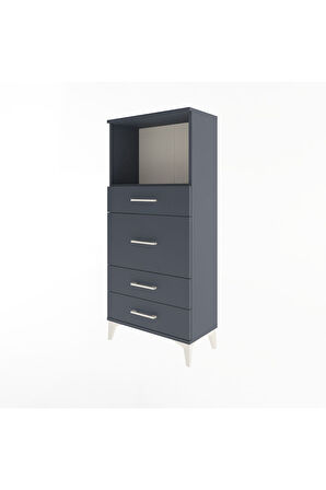 Arges Dolap Tek Raflı 4 Çekmeceli 60x30x134 Antrasit-Antrasit