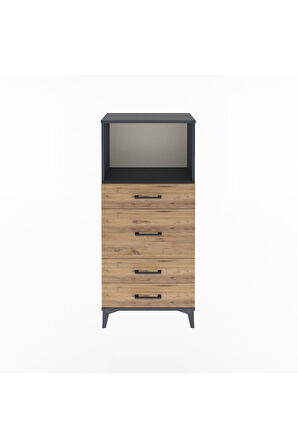 Arges Dolap Tek Raflı 4 Çekmeceli 60x30x134 Antrasit-Çam