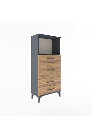 Arges Dolap Tek Raflı 4 Çekmeceli 60x30x134 Antrasit-Çam