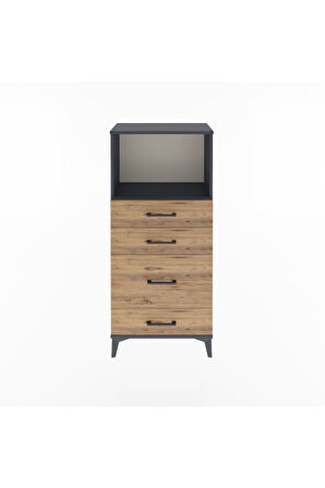 Arges Dolap Tek Raflı 4 Çekmeceli 60x30x134 Antrasit-Çam