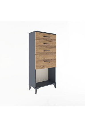 Arges Dolap 4 Çekmeceli 60x30x134 Antrasit-Çam