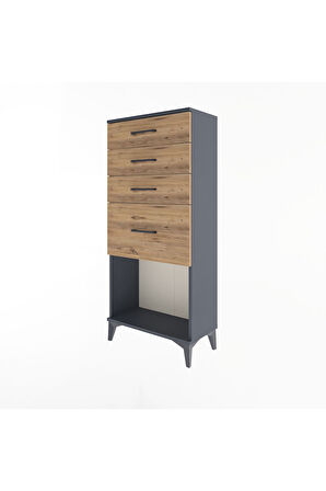 Arges Dolap 4 Çekmeceli 60x30x134 Antrasit-Çam