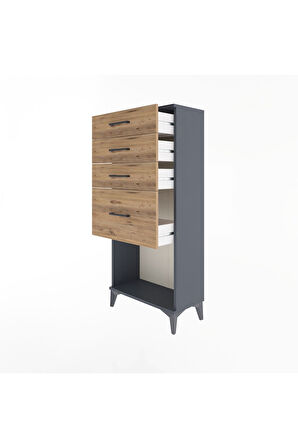 Arges Dolap 4 Çekmeceli 60x30x134 Antrasit-Çam