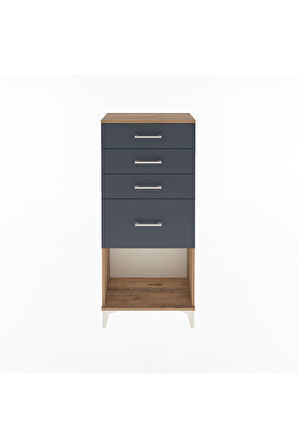 Arges Dolap 4 Çekmeceli 60x30x134 Çam-Antrasit