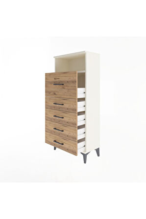 Arges Dolap Tek Raflı 5 Çekmeceli 60x30x134 Aytaşı-Çam