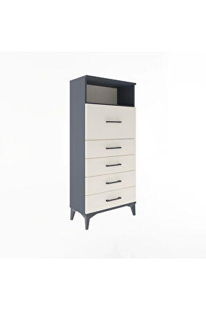 Arges Dolap Tek Raflı 5 Çekmeceli 60x30x134 Antrasit-Aytaşı