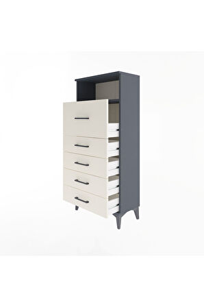 Arges Dolap Tek Raflı 5 Çekmeceli 60x30x134 Antrasit-Aytaşı