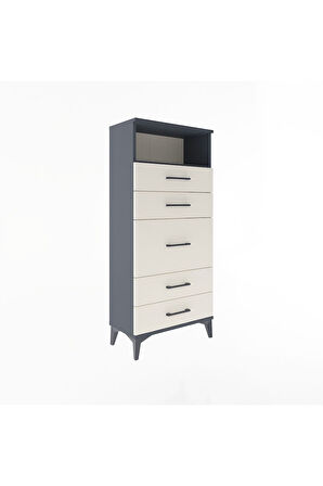 Arges Dolap Tek Raflı 5 Çekmeceli 60x30x134 Antrasit-Aytaşı