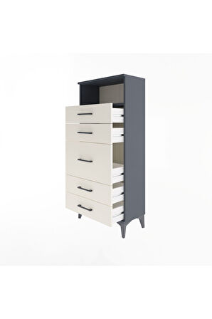 Arges Dolap Tek Raflı 5 Çekmeceli 60x30x134 Antrasit-Aytaşı
