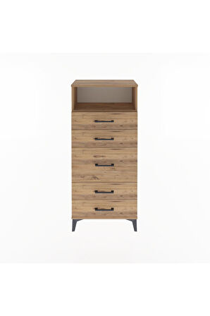 Arges Dolap Tek Raflı 5 Çekmeceli 60x30x134 Çam-Çam