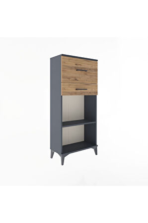 Arges Dolap Tek Raflı 2 Çekmeceli 60x30x134 Antrasit-Çam