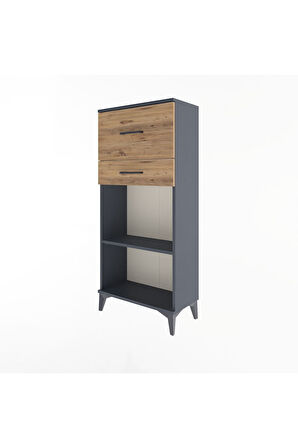 Arges Dolap Tek Raflı 2 Çekmeceli 60x30x134 Antrasit-Çam
