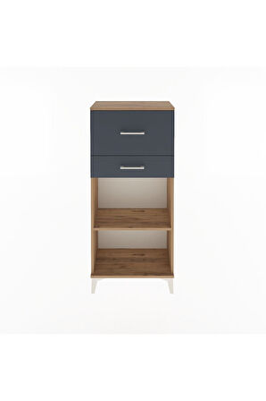 Arges Dolap Tek Raflı 2 Çekmeceli 60x30x134 Çam-Antrasit