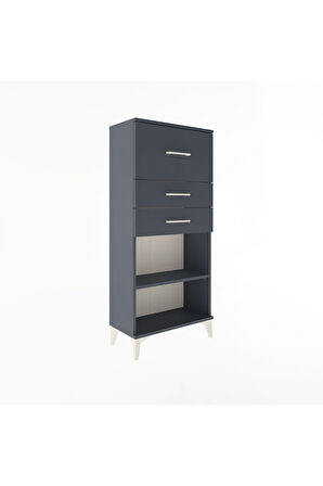 Arges Dolap Tek Raflı 3 Çekmeceli 60x30x134 Antrasit-Antrasit