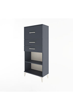 Arges Dolap Tek Raflı 3 Çekmeceli 60x30x134 Antrasit-Antrasit
