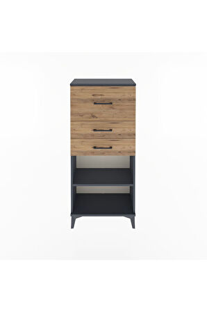 Arges Dolap Tek Raflı 3 Çekmeceli 60x30x134 Antrasit-Çam