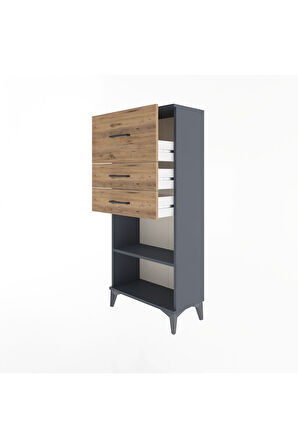 Arges Dolap Tek Raflı 3 Çekmeceli 60x30x134 Antrasit-Çam