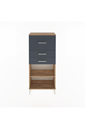 Arges Dolap Tek Raflı 3 Çekmeceli 60x30x134 Çam-Antrasit