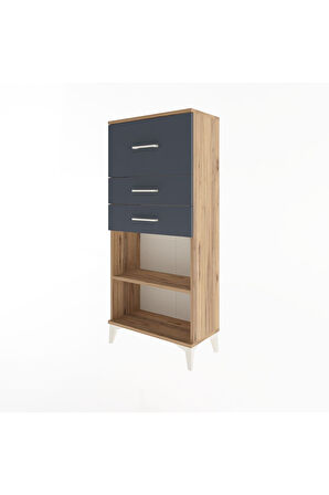 Arges Dolap Tek Raflı 3 Çekmeceli 60x30x134 Çam-Antrasit