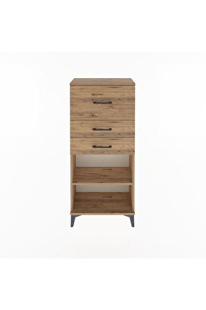 Arges Dolap Tek Raflı 3 Çekmeceli 60x30x134 Çam-Çam