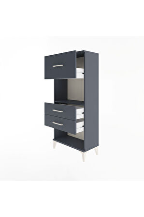 Arges Dolap Tek Raflı 3 Çekmeceli 60x30x134 Antrasit-Antrasit
