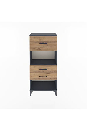 Arges Dolap Tek Raflı 3 Çekmeceli 60x30x134 Antrasit-Çam