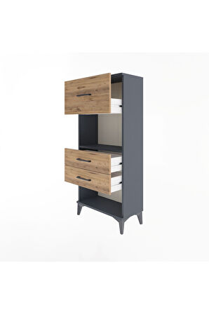 Arges Dolap Tek Raflı 3 Çekmeceli 60x30x134 Antrasit-Çam