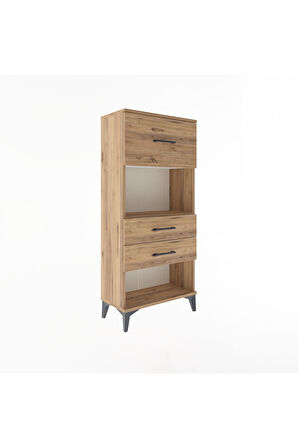 Arges Dolap Tek Raflı 3 Çekmeceli 60x30x134 Çam-Çam