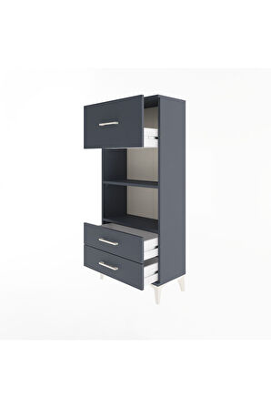 Arges Dolap 2 Raflı 3 Çekmeceli 60x30x134 Antrasit-Antrasit