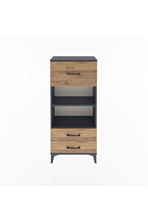 Arges Dolap 2 Raflı 3 Çekmeceli 60x30x134 Antrasit-Çam