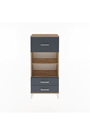 Arges Dolap 2 Raflı 3 Çekmeceli 60x30x134 Çam-Antrasit
