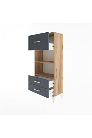 Arges Dolap 2 Raflı 3 Çekmeceli 60x30x134 Çam-Antrasit