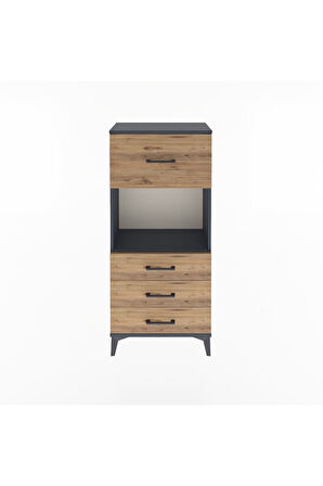 Arges Dolap Tek Raflı 4 Çekmeceli 60x30x134 Antrasit-Çam