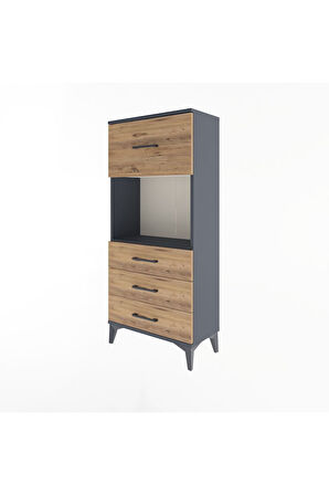Arges Dolap Tek Raflı 4 Çekmeceli 60x30x134 Antrasit-Çam