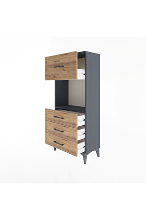 Arges Dolap Tek Raflı 4 Çekmeceli 60x30x134 Antrasit-Çam