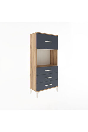 Arges Dolap Tek Raflı 4 Çekmeceli 60x30x134 Çam-Antrasit