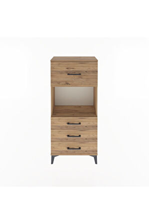 Arges Dolap Tek Raflı 4 Çekmeceli 60x30x134 Çam-Çam