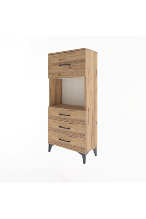 Arges Dolap Tek Raflı 4 Çekmeceli 60x30x134 Çam-Çam