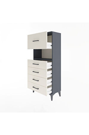Arges Dolap Tek Raflı 5 Çekmeceli 60x30x134 Antrasit-Aytaşı