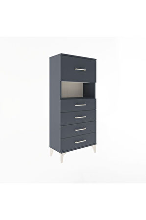 Arges Dolap Tek Raflı 5 Çekmeceli 60x30x134 Antrasit-Antrasit