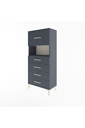 Arges Dolap Tek Raflı 5 Çekmeceli 60x30x134 Antrasit-Antrasit