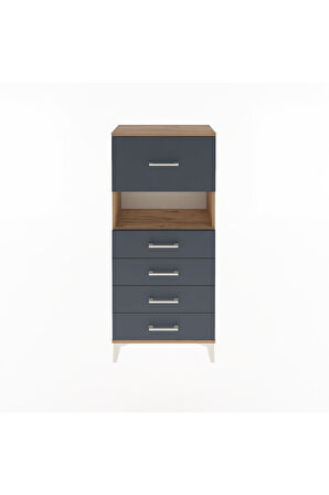Arges Dolap Tek Raflı 5 Çekmeceli 60x30x134 Çam-Antrasit